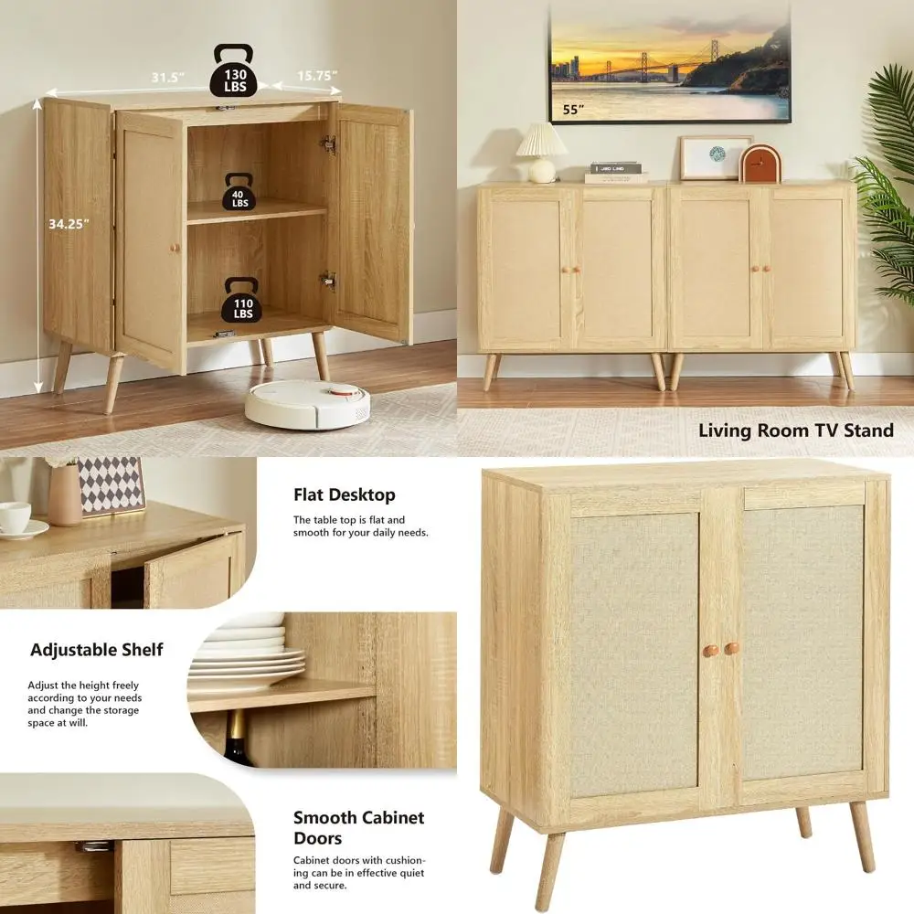 

Multifunctional Storage Sideboard with Adjustable Shelf and 2 Doors for Kitchen, Living Room, and Entryway