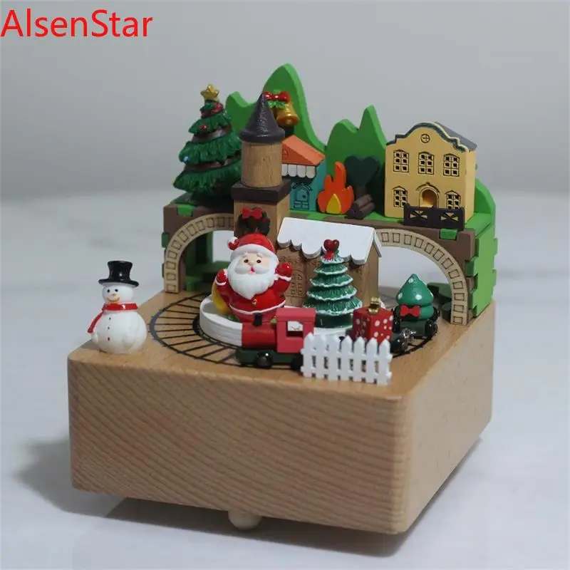 2025 New Wooden Music Box Study Craft Ornament Birthday Merry Christmas Gift Clockwork Music Boxes Home Decoration