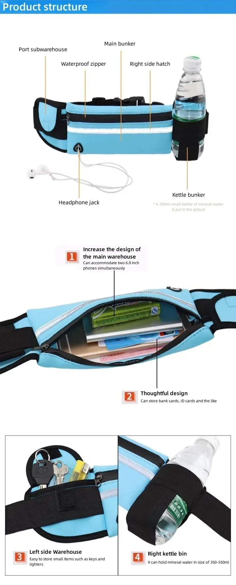 1 Stück Laufgürteltasche, Hüfttasche für Damen, Gürteltasche für Herren, Sporttasche, Handytasche, Fitness-Lauf-Handytasche, Jogging- und Fahrradtasche – Detail 4