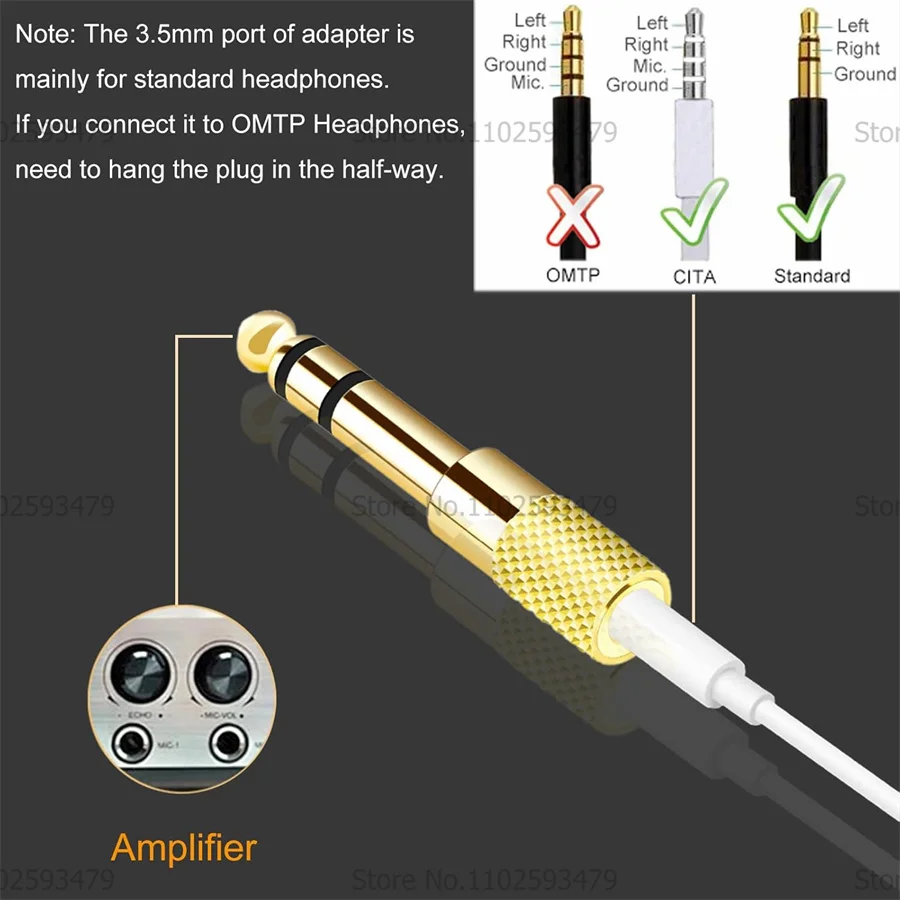 Adaptador de Audio para auriculares estéreo, conector macho de 100mm y 6,3 \