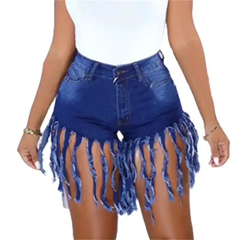 

Fashion Tassel Splice Denim Shorts Women Casual Commuter Straight Three Quarter Pants Female Hip Hop Style Trend Streetwear 2024