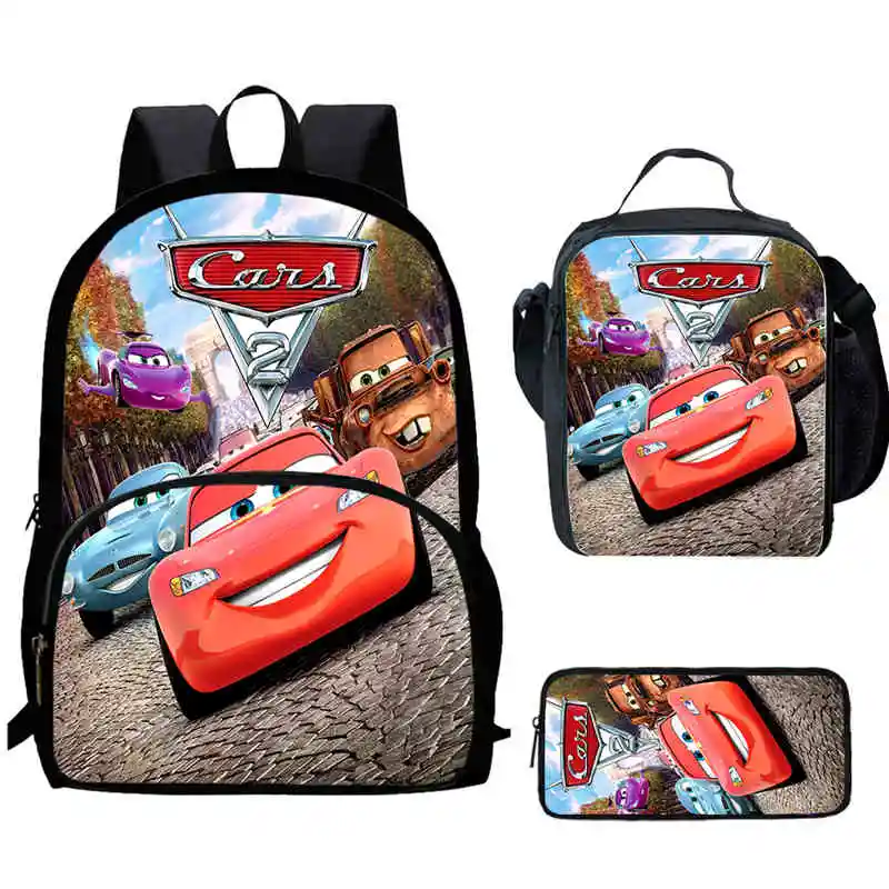 

Школьный детский рюкзак McQueen с рисунком молнии и сумкой для обеда, сумка-карандаш, набор сумок для начальной школы для мальчиков и девочек