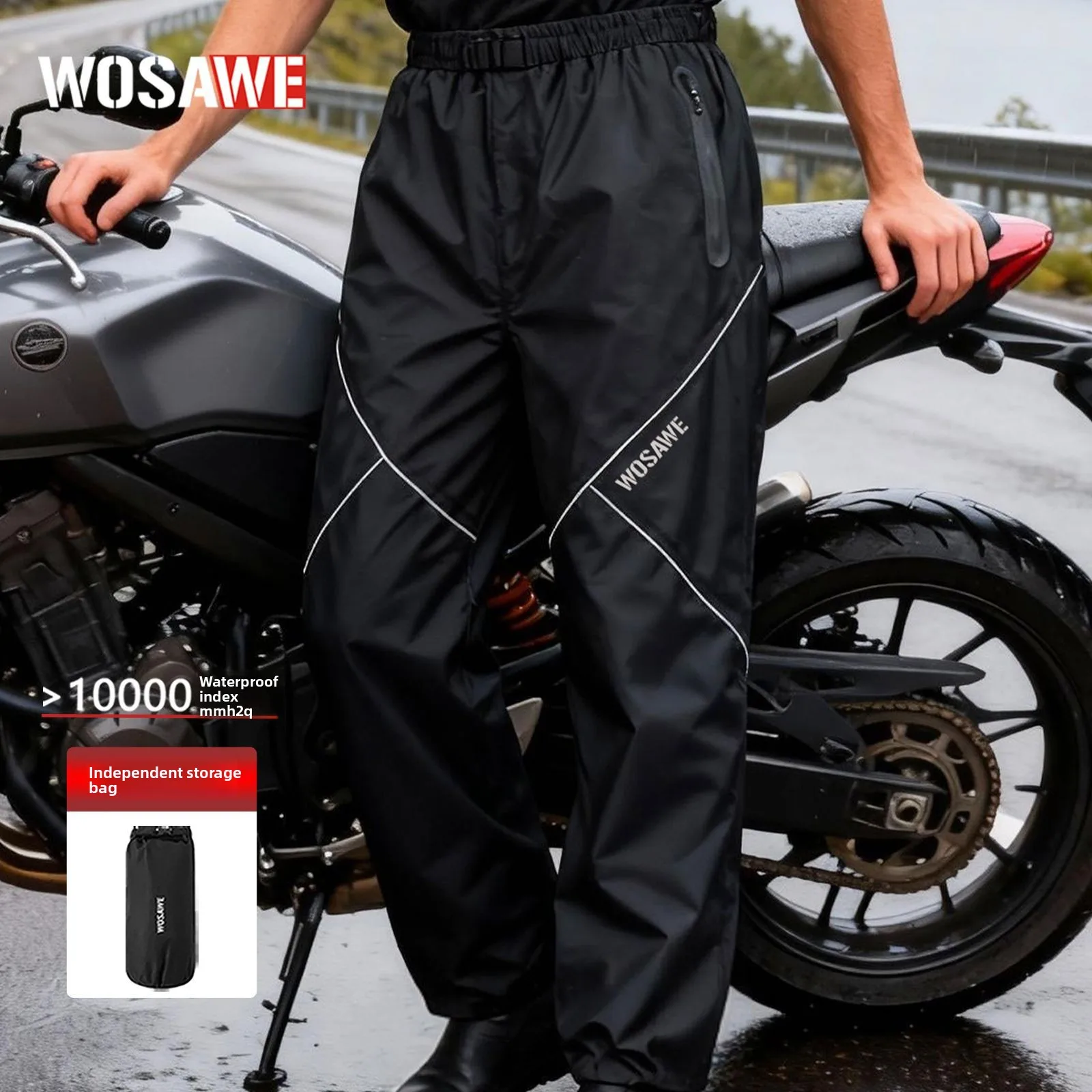 WOSAWE Waterproof Motorcycle Pants Reflective Quick Dry Biking Rain Trousers for Electric Scooter Fishing Camping Rainwear