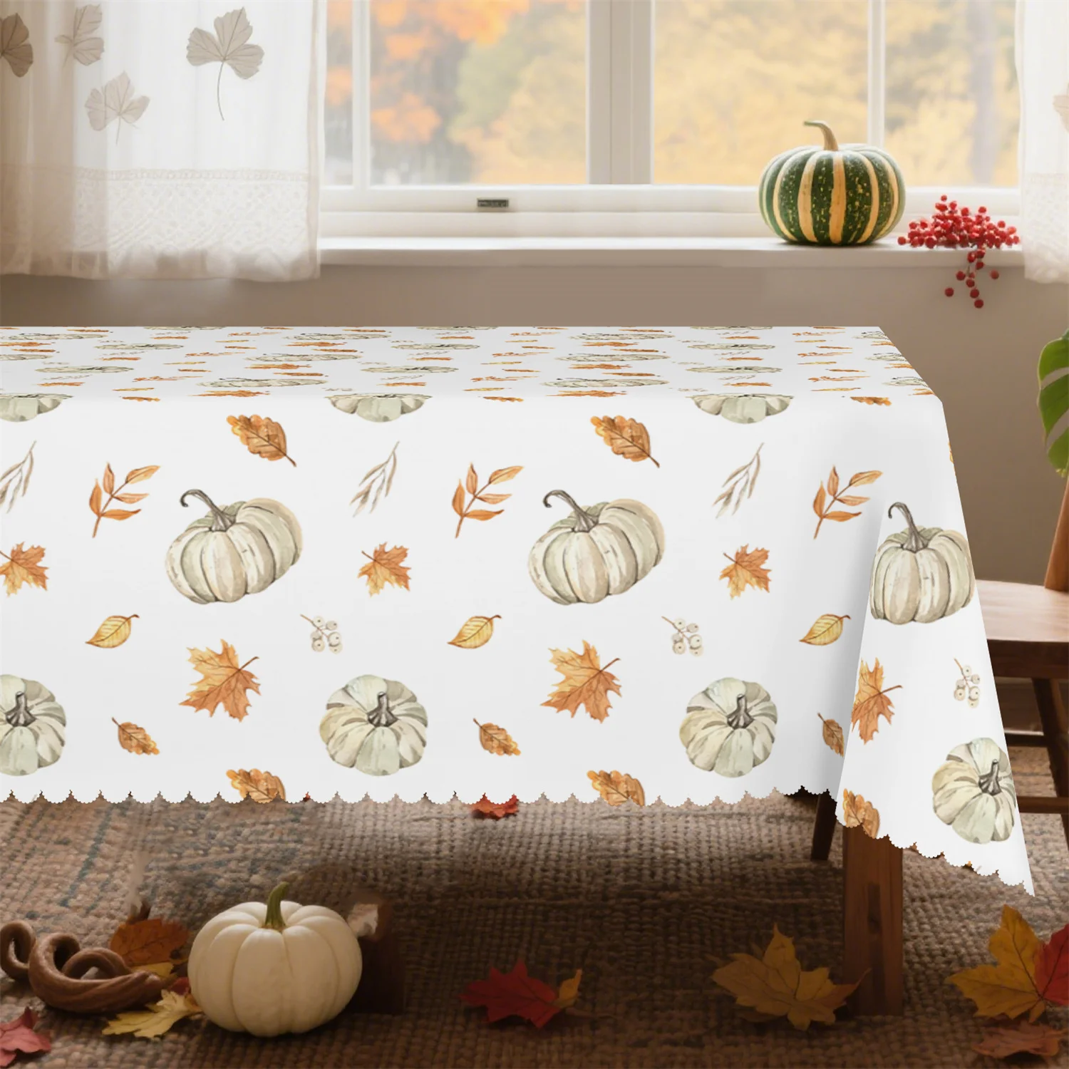 Pumpkin, berry, leaf tablecloth - washable, country-style, autumn harvest, Thanksgivingzyc
