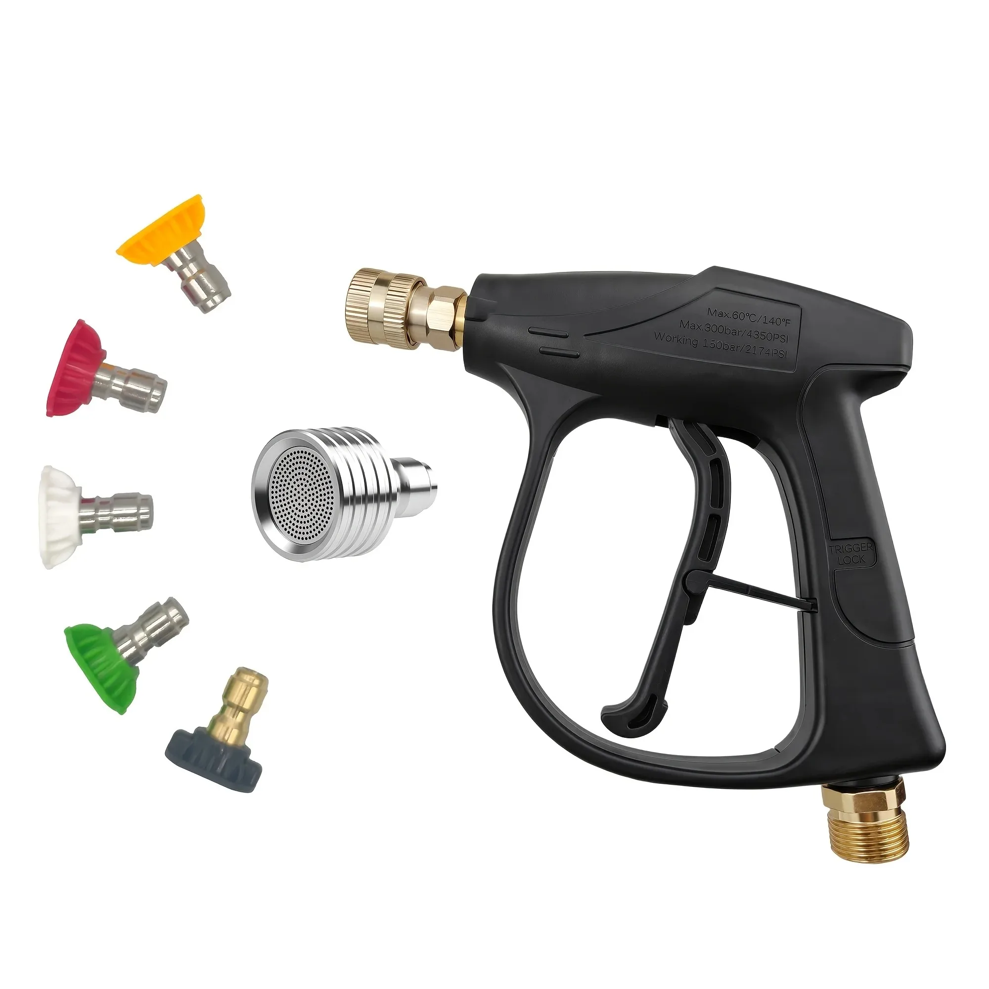 

300 Bar 4350 PSI High Pressure Washer Gun, Portable Spray Gun with 6 Nozzles, 1/4" Quick Connect & M22-14 Connector for Car Wash