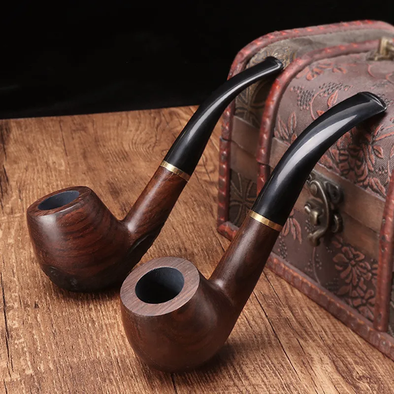 Ebony Durable Wooden Men Smoking Pipe Fashion Classic Nature Wood Pipe Straigth Style 9mm Filter Cigarette Tools