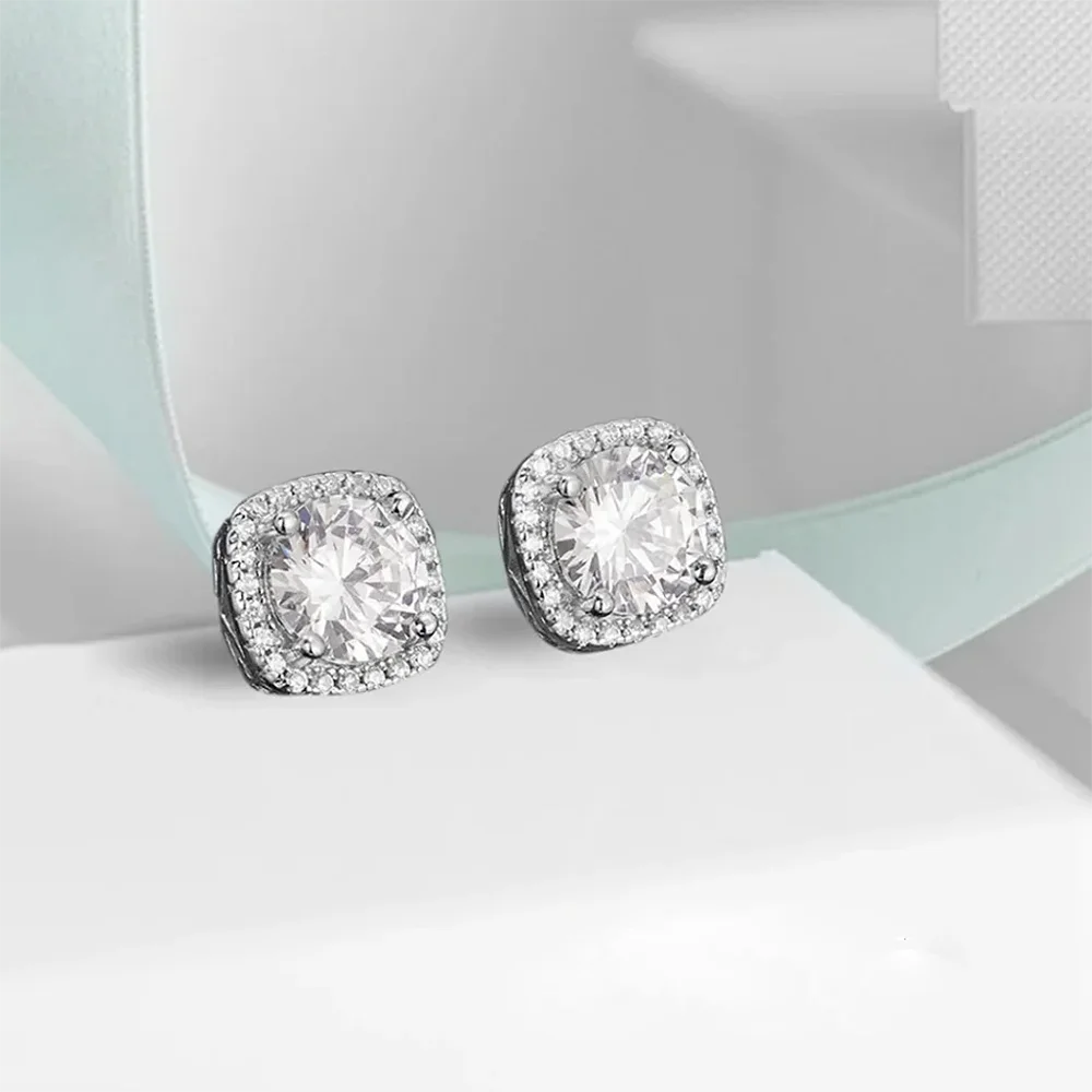 0.5/1carat Round Cushion Cut Moissanite Studs Earrings for Women 925 Sterling Silver Halo Diamond with Certificates Fine Jewelry