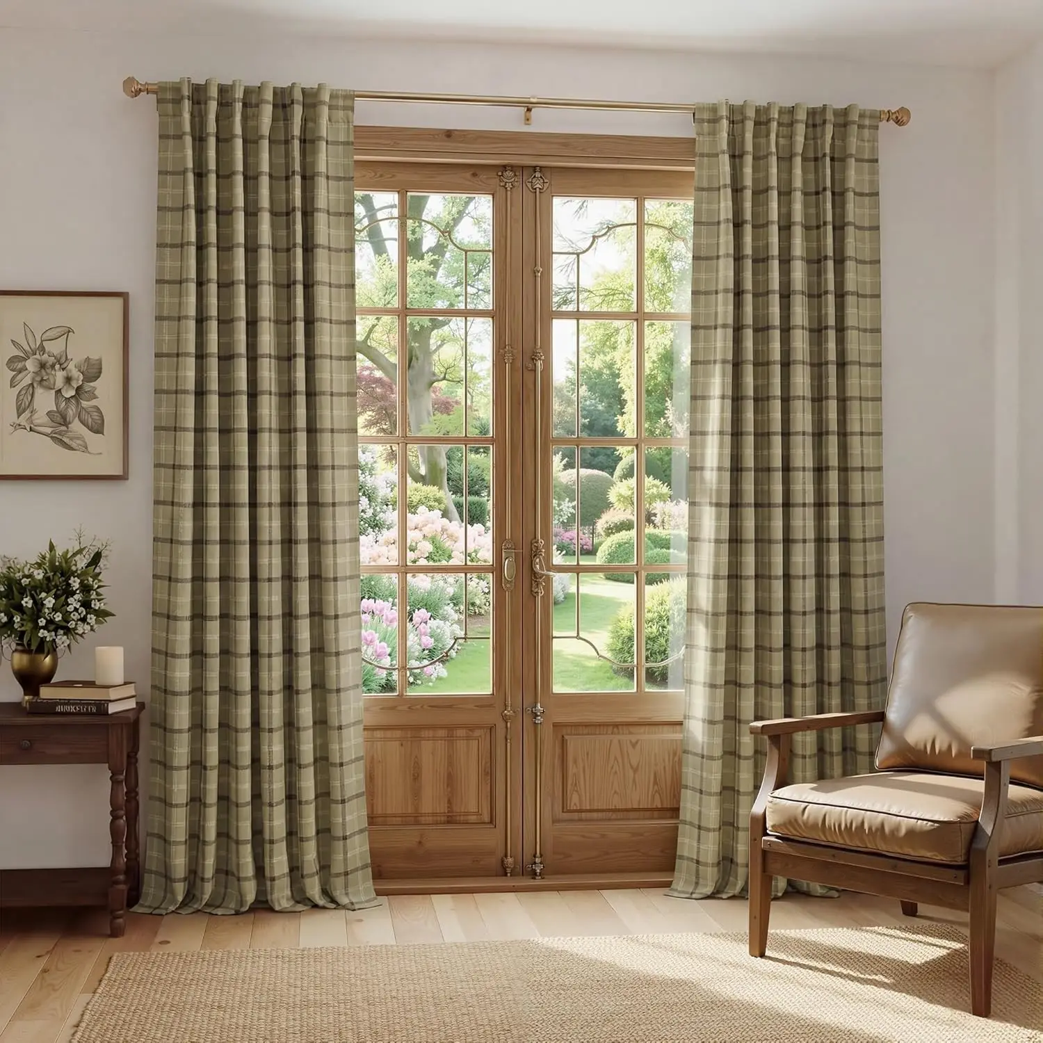 

Burlap Farmhouse Buffalo Plaid Curtains 2 Panels 84 Inch Long Plaid 100% Blackout Buffalo Check Pattern Bedroom, 52"x84"