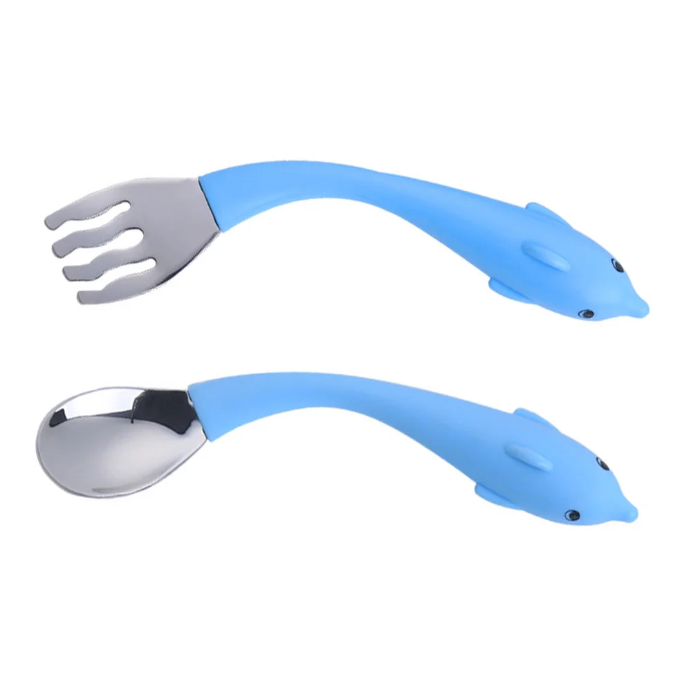 

Children Cutlery Set Kids Training Tableware Reusable Toddler Spoons Forks Blue Baby PP Stainless Steel Safe Wear