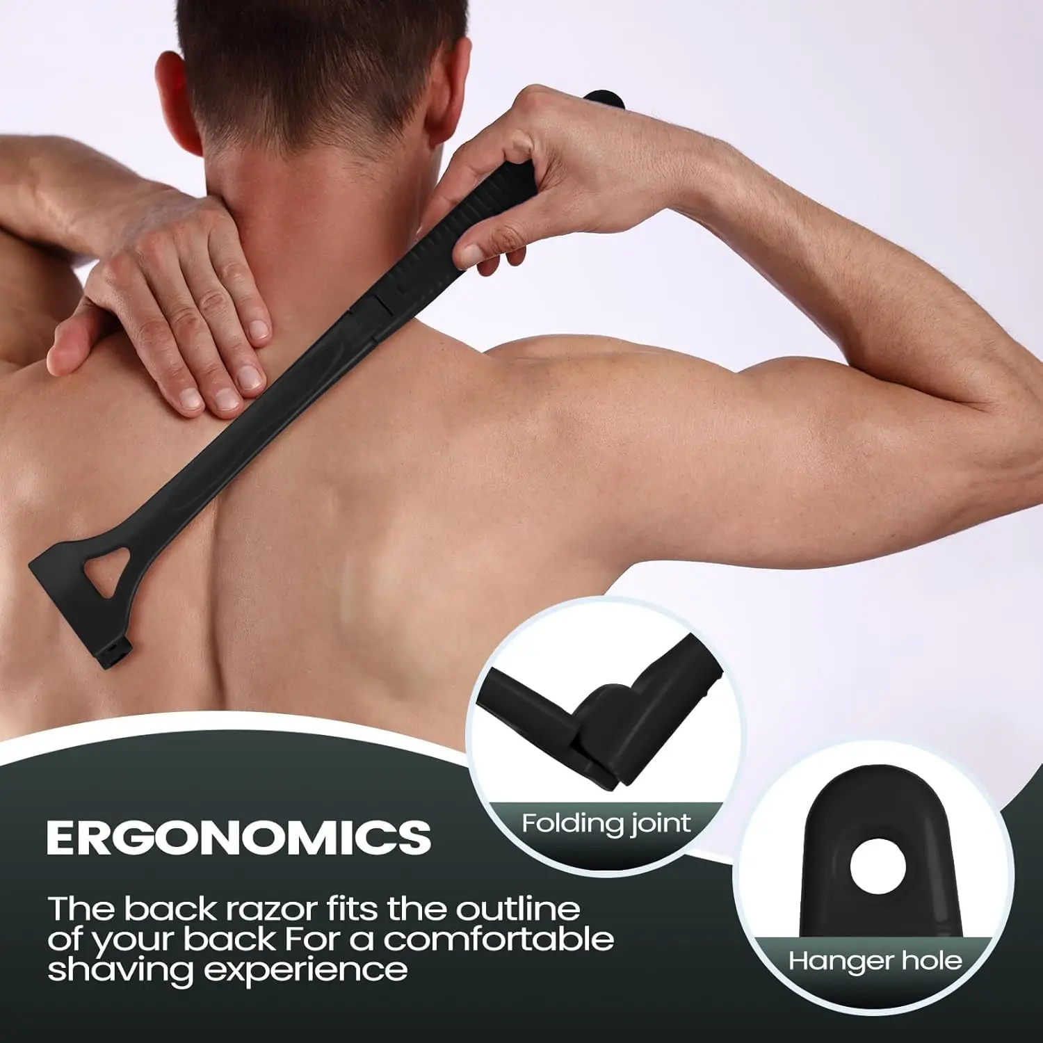Razor Men Back Shaver Safety Long Handle Folding Back Shaver Body Shaver Back Hair Trimmer Replacement Heads