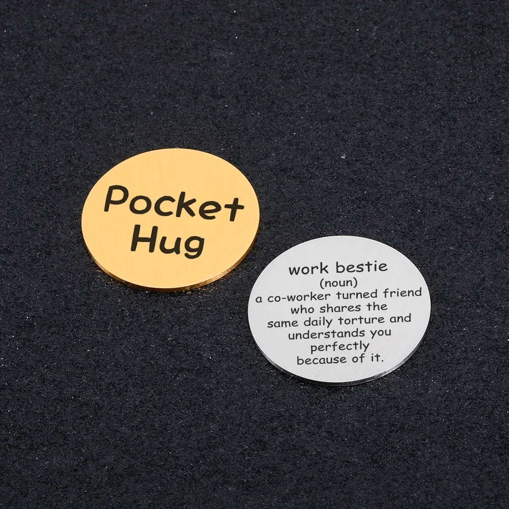 Pocket Hug Token for Work Bestie Stainless Steel Double Sided Inspirational Birthday Gifts Keepsake for Coworker Best Friend BFF