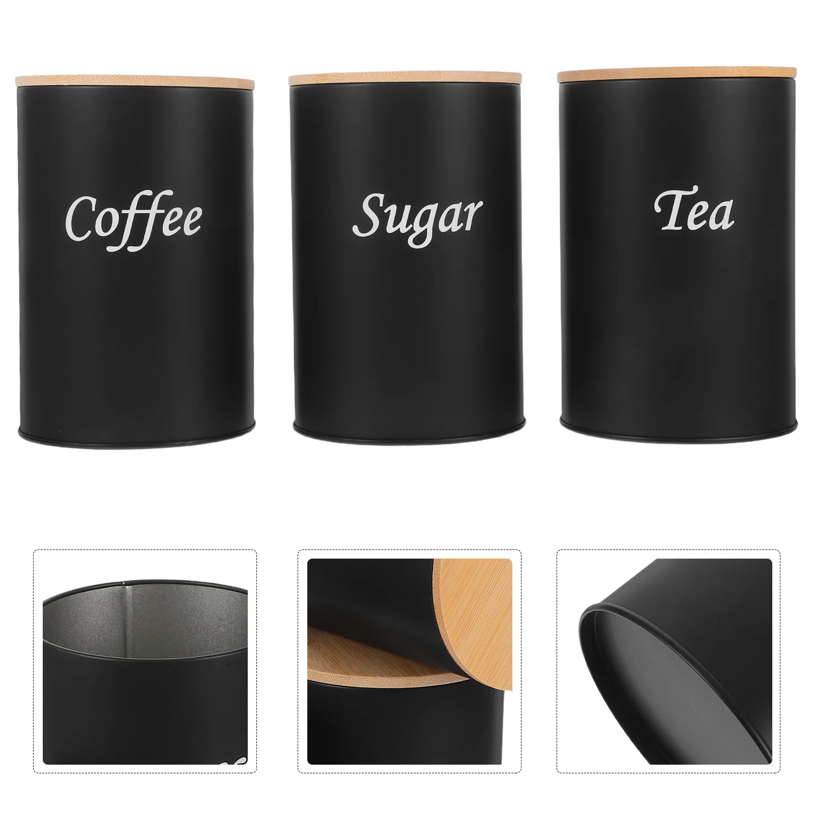 

3Pcs Bamboo Lid Airtight Coffee Tea Sugar Canisters Round Galvanized Metal Storage Jars Kitchen Countertop Sealed Vintage