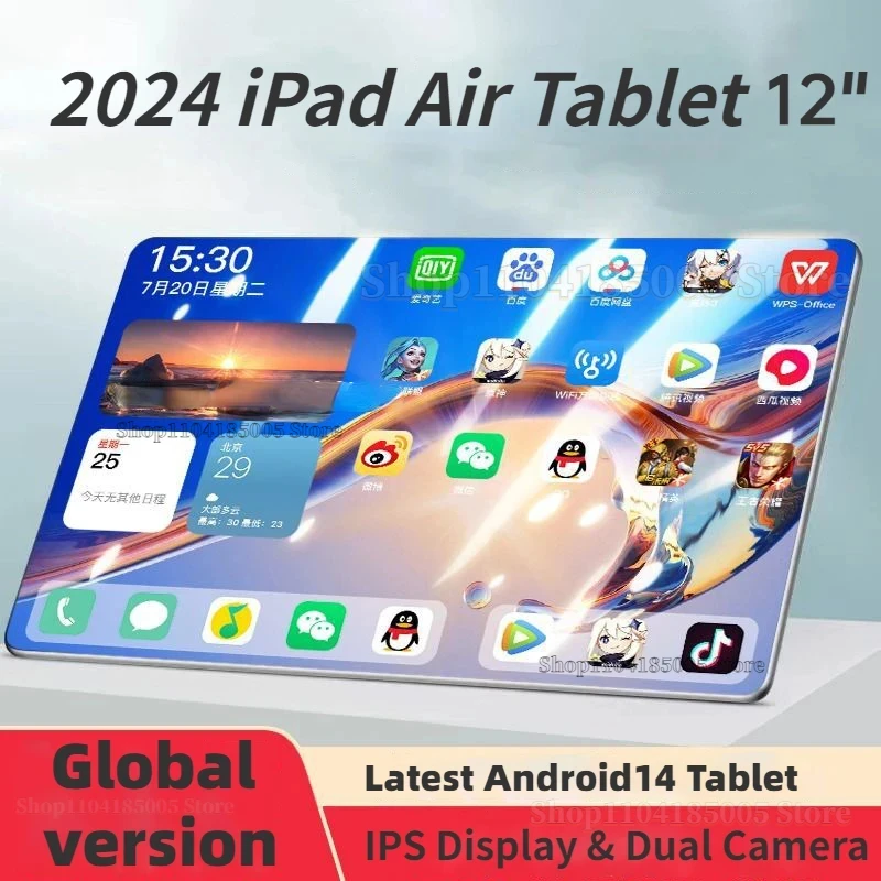 2024 iPad Air Pro Tablet Global Version Android 14 Tablet 12Inch 16GB+1TB 5G Dual SIM Call GPS Bluetooth WiFi WPS Full Screen