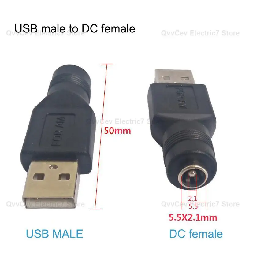 Female Jack To USB 2.0 Male Plug Jack 5V DC Power Plugs Connector Adapter Laptop 5.5*2.1mm Converter Laptop PC DIY