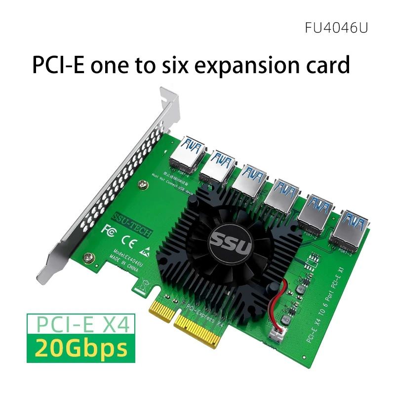 6Pcs PCI-E Express 4X To 16X Riser Card Adapter PCIE 1 To 6 4 Slot Pcie Multiplier Card For BTC Bitcoin Miner Mining