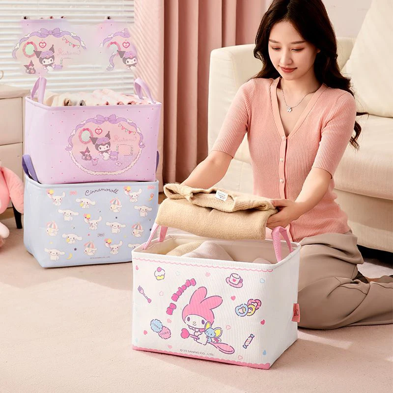 Kawaii Sanrio New Hello Kitty Storage Box Y2K Desktop Miscellaneous Storage Basket Cosmetics Wardrobe Storage Box Gifts for Kids