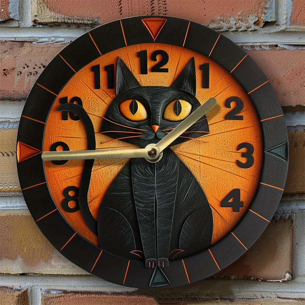 Festive 2D Flat Printing DIY Assembly Kit: Create & Enjoy Clock with Black Cat Design - Perfect for Pet Lovers and Winter Decor.