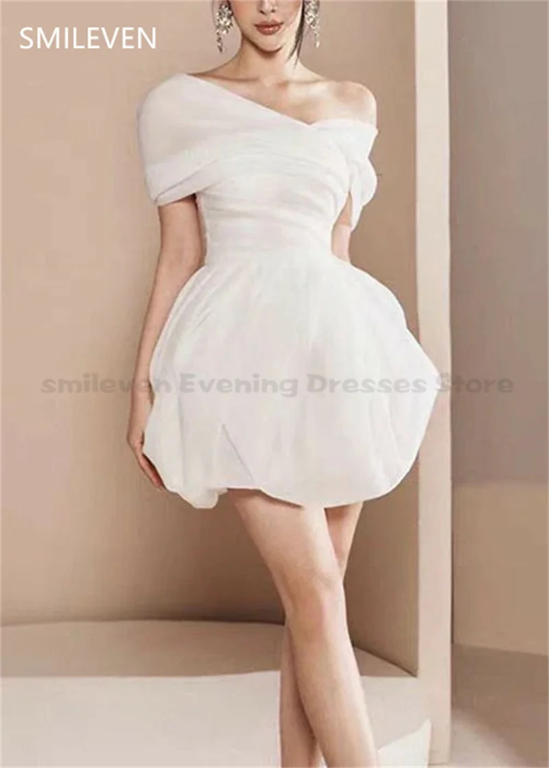 Smileven A ラインイブニングドレスオフショルダーノースリーブショートウエディングドレス背中の開いたフォーマルパーティードレスカスタマイズ 2025