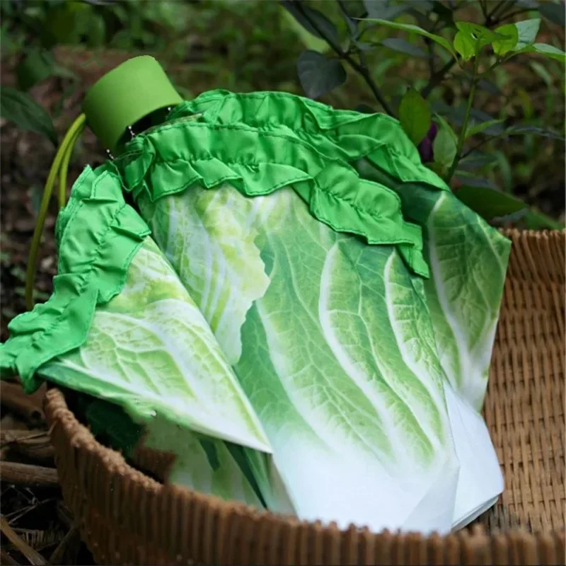 Cabbage Umbrella Lettuce Folding Sunny and Rainy Umbrellas UV Protection Beach Funny Vegetable Umbrella Parasol Gifts Creative