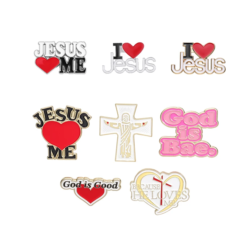 I Love Jesus Enamel Pin Custom Jesus Love Me Red Heart Badge Lapel Clothes Brooch Backpack Hat Jewelry Gifts for Christ Belief