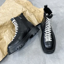 Autumn and Winter Men's Short Boots 2026 New High Top British Fashion Shoes Large Work Dress Leather Boots for Men Moto Shoes