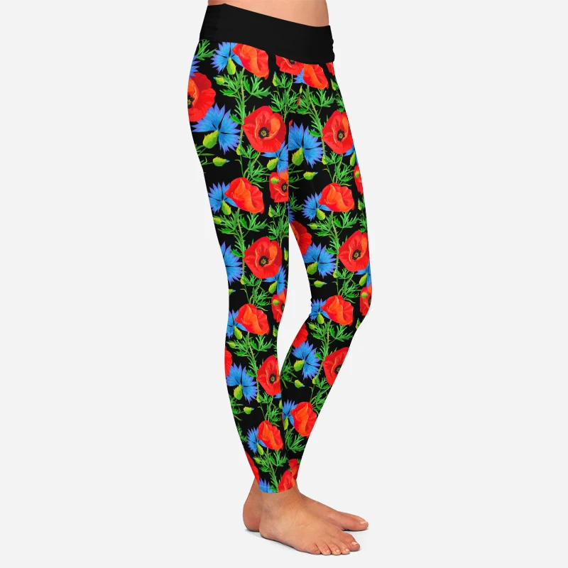 LETSFIND High Quaility Beautiful 3D Poppy Flowers Print Women Pants High Waist Fitness Slim Soft Stretch Full Legging