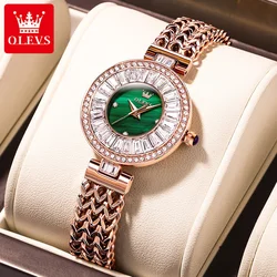 OLEVS Original Quartz Watch for Women Solid Rose Gold Steel Band Diamond Inlaid 3Bar Waterproof Ladies Watches Bracelet Gifts