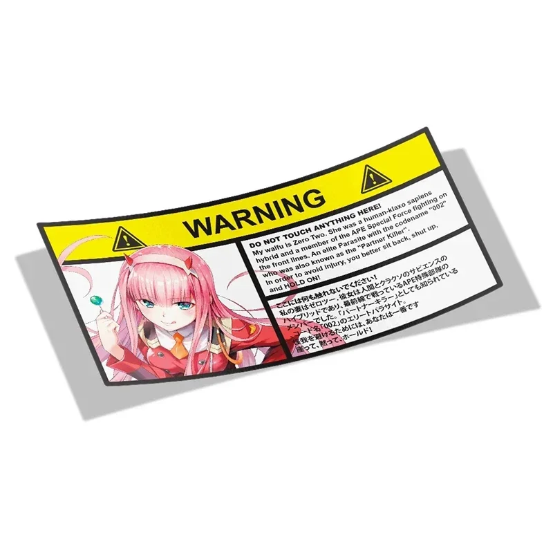 Car Sticker for Darling In The Franxx Zero Two Warning Slap Stickers Anime Vinyl JDM Window Decal Car Accessories 13cm