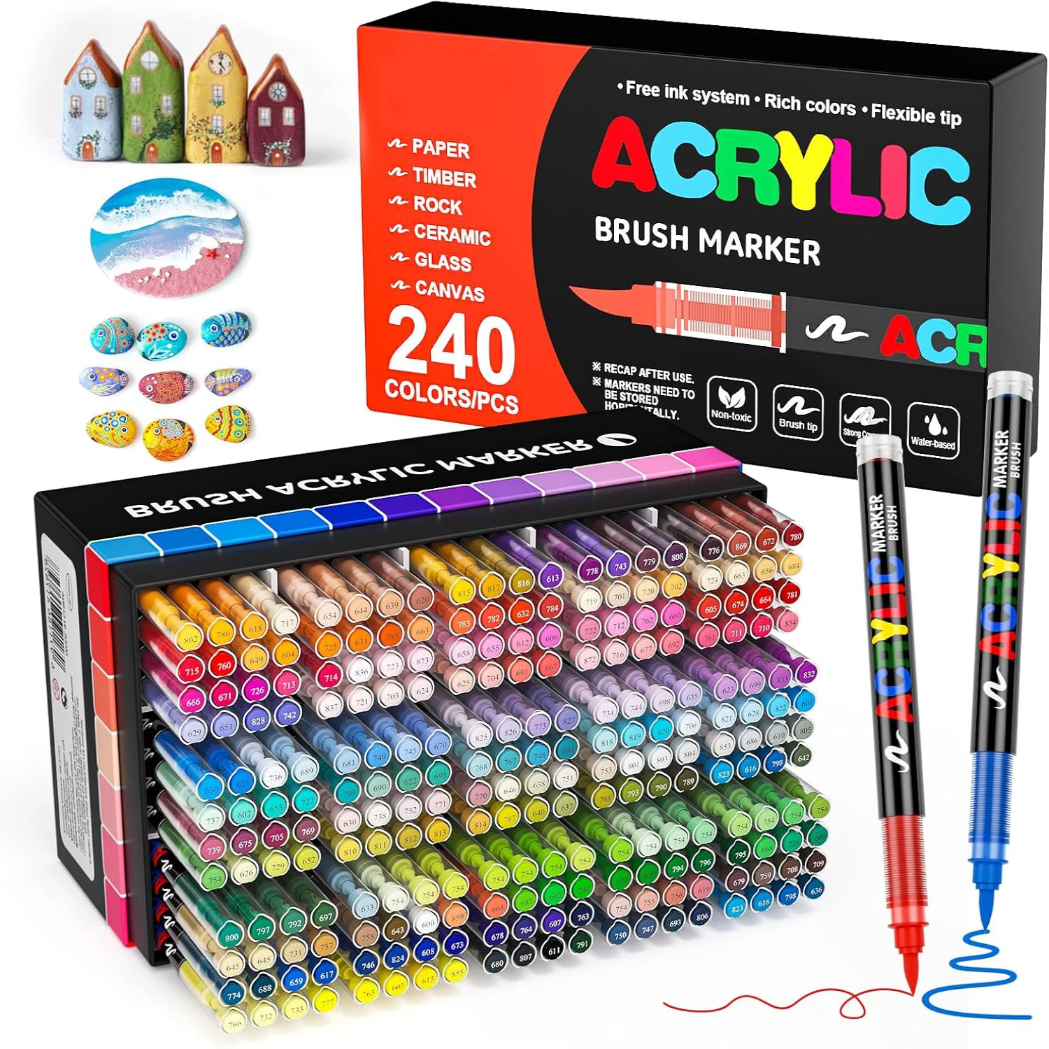 12-366 Farben Acryl-Marker-Set Permanente Marker mit Pinselspitze Acryl-Malmarker für Stein Glas Keramik Leinwand Holz