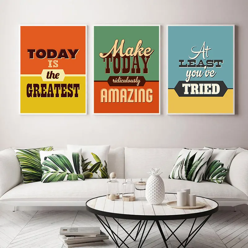 Retro Style Inspirational Quotes Canvas Art Poster Prints Simple Color Block Wall Decorative Picture for Living Room Bedroom