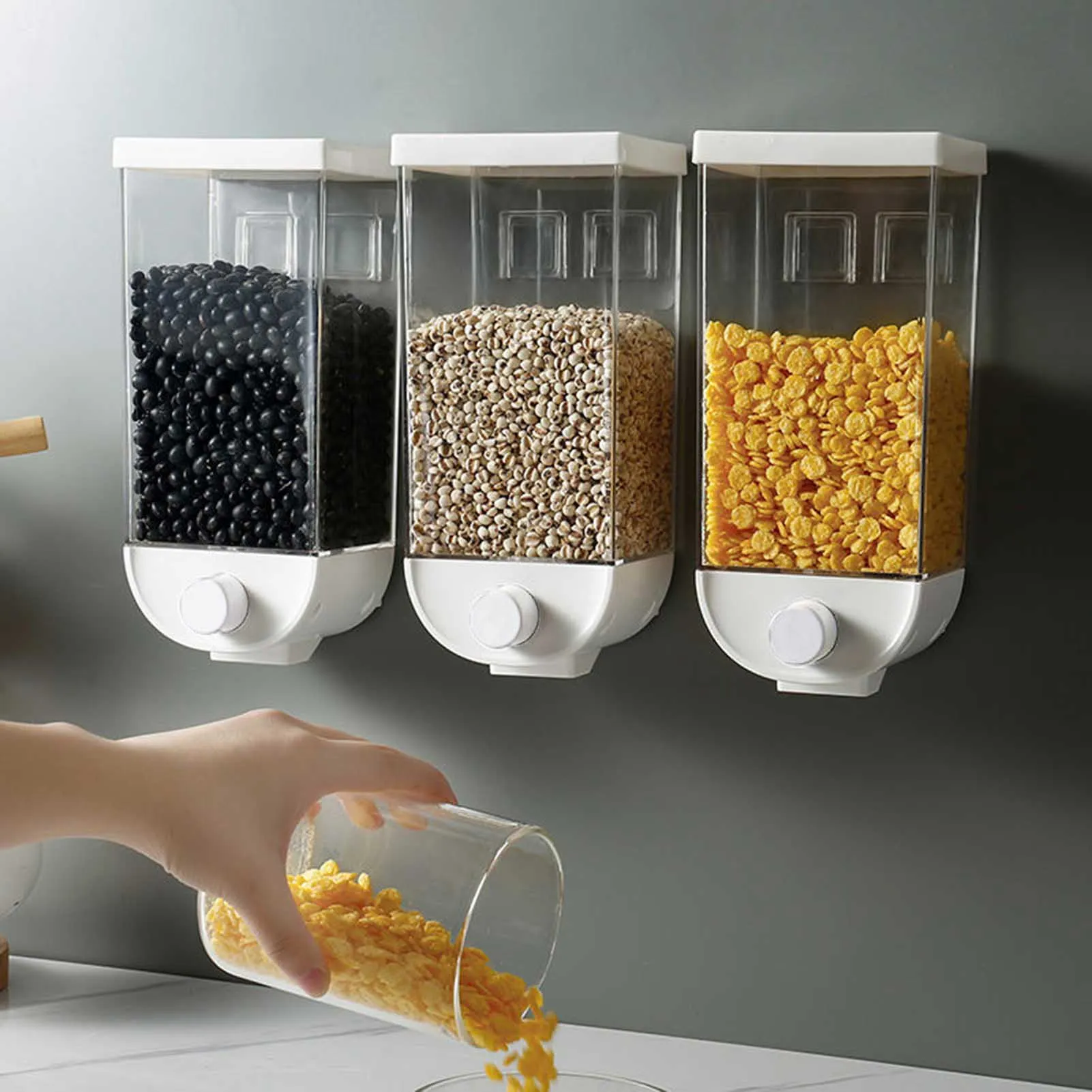 Wall Hanging Food Container Kitchen Rice Dispenser Airtight Clear Container for Cereal Grain Nuts