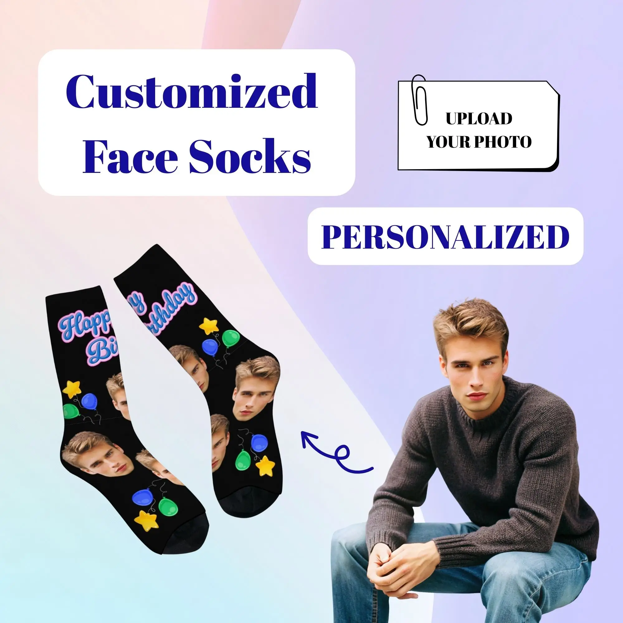 Happy Birthday Balloon Print Socks Custom Personalized Facial Photo Soft Comfortable Socks Best Birthday Gift for Friends
