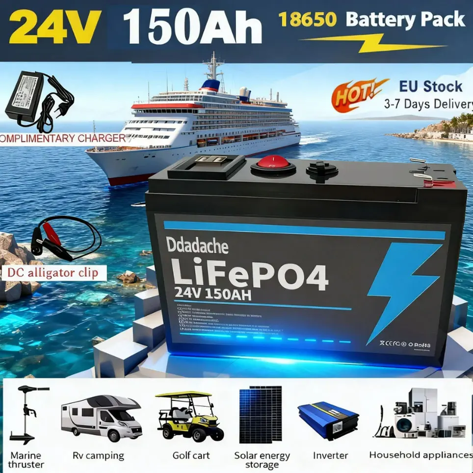 Batterie au lithium LiFePO4 24V 150Ah, BMS 200A intégré, batterie rechargeable, pour camping-car/caravane, solaire, marine, tout-terrain/van, hors route