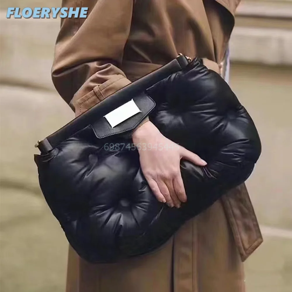 Large Capacity Pillow Bag For Women 2024 New Fashion Cotton Cloud Bag Soft Leather Shoulder Crossbody Tote Bag Solid Balck Green