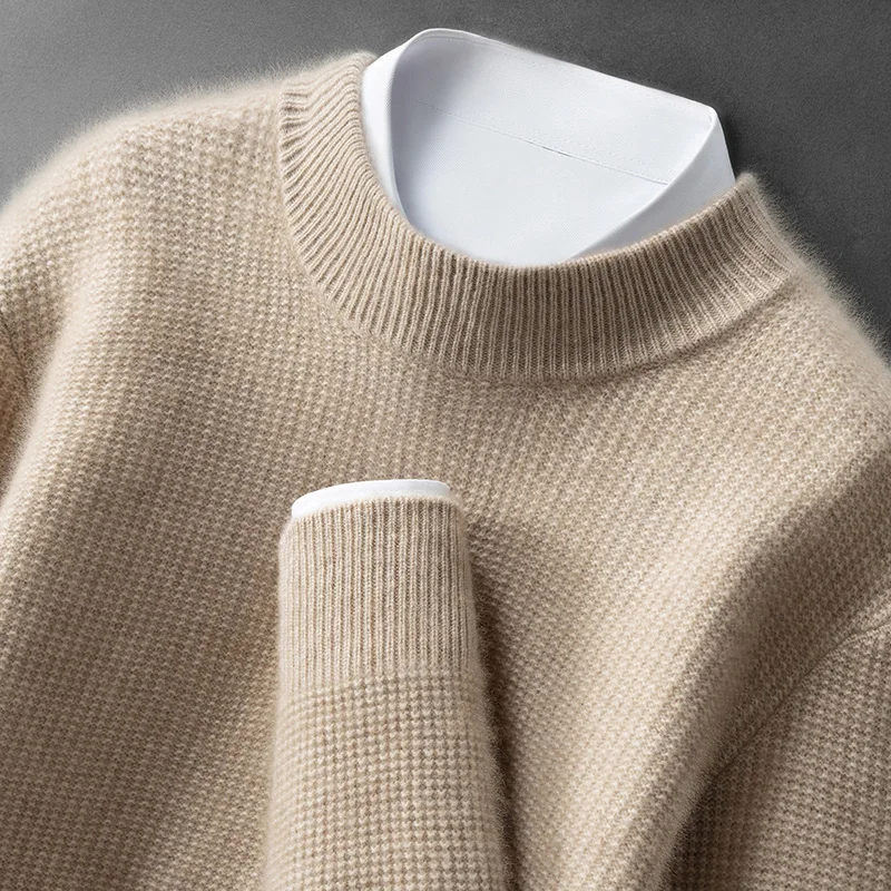 

ADDONEE Men's 100% Cashmere Pullover Autumn Winter Thick Basic Mock Neck Pullover Sweater Smart Casual Cashmere Knitwear Tops