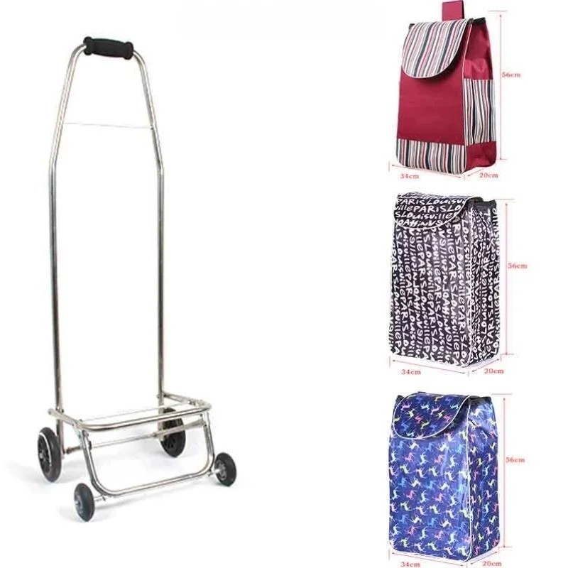stainless-steel-shopping-cart-non-folding-four-wheel-hand-pulled-vegetable-buying-lightweight-portable-home-towable-cart