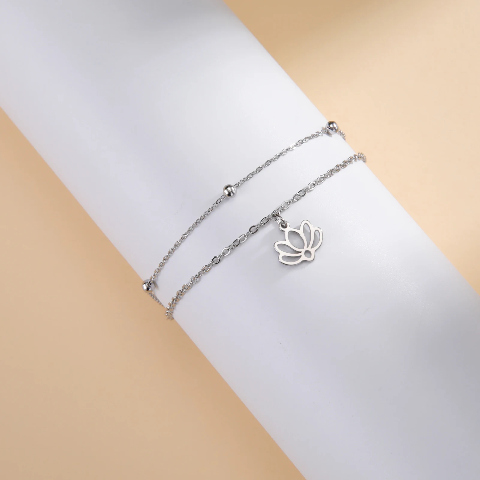 Kkjoy Mode Klassische Edelstahl Hohl Kleine Lotus Blume Armband Fußkettchen Für Frauen Trend Schmuck Party Geschenk Großhandel – Detail 9