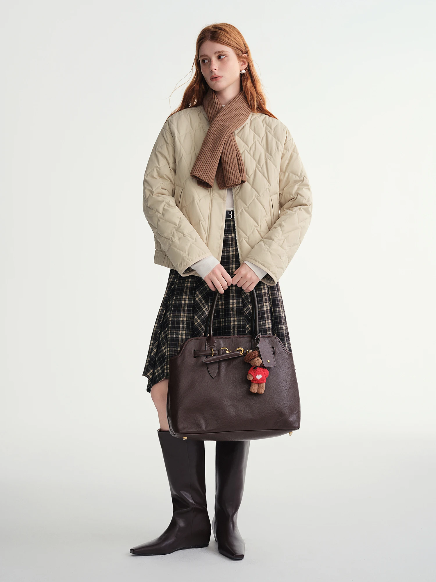 DUSHU Plus-size Women【Commute Essential】 Scarf 90cm White Goose Down Jacket Winter All Season Lightweight Insulated Short Coat
