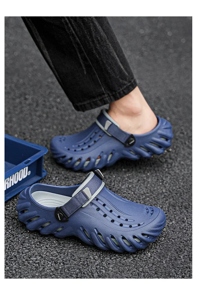 Marken-Herren-Slipper – Weiche und bequeme perforierte Outdoor-Schuhe, wasserdicht, höhenerhöhend, coole EVA-Fahrschuhe – Detail 16