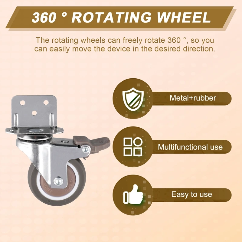 Side Mount Casters, 2 Inch Furniture Wheels, Lshaped Rubber Casters Set Of 4, 360-Degree Locking Swivel Top 4Pack