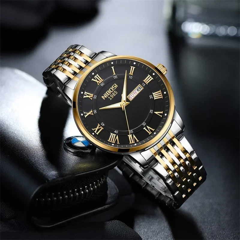 NIBOSI Luxury Brand Classic Men's Business Watch Weekly Calendar Display Fashion Quartz Watch For Men Luminous Waterproof Clock