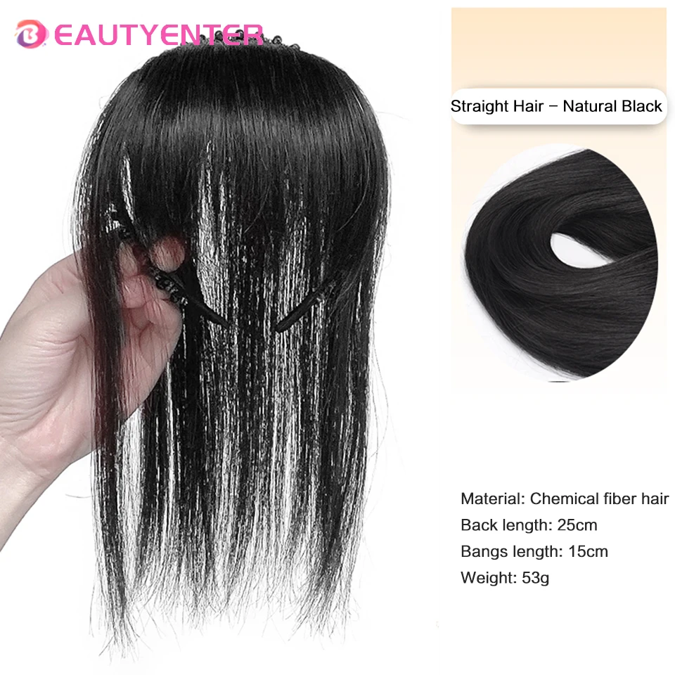 Synthetic Bangs Wig and headband integrated top hair patch long hair female back of head covered with white hair fishbone braids