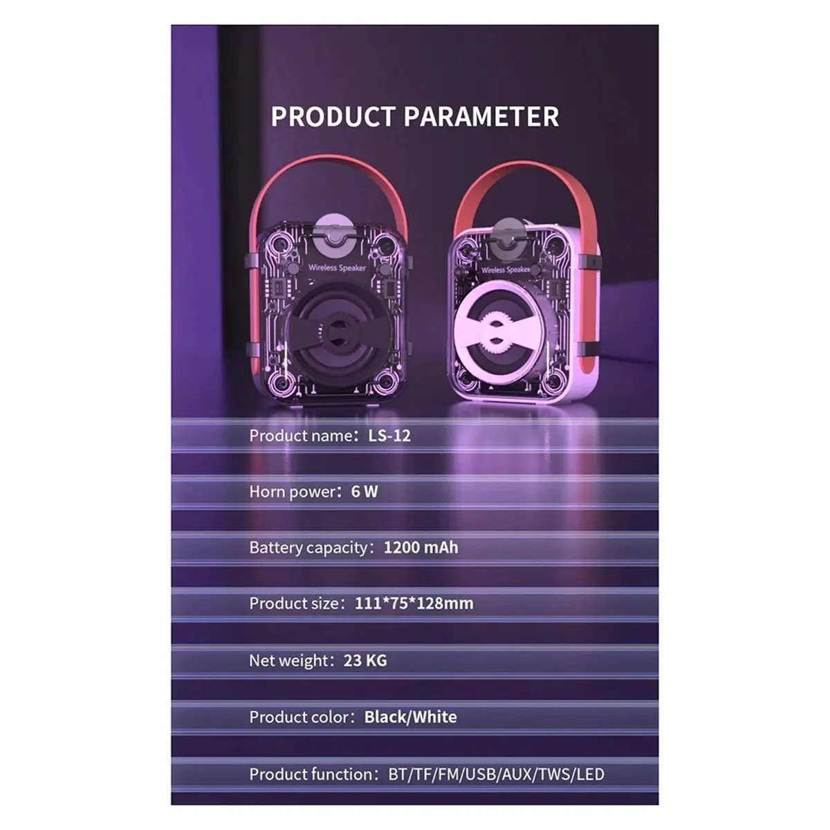 

Stable- Wireless Bluetooth Speaker with Shocking Sound Quality Dazzling Light Effect Multiple Playback Modes Mini TWS Soundbox