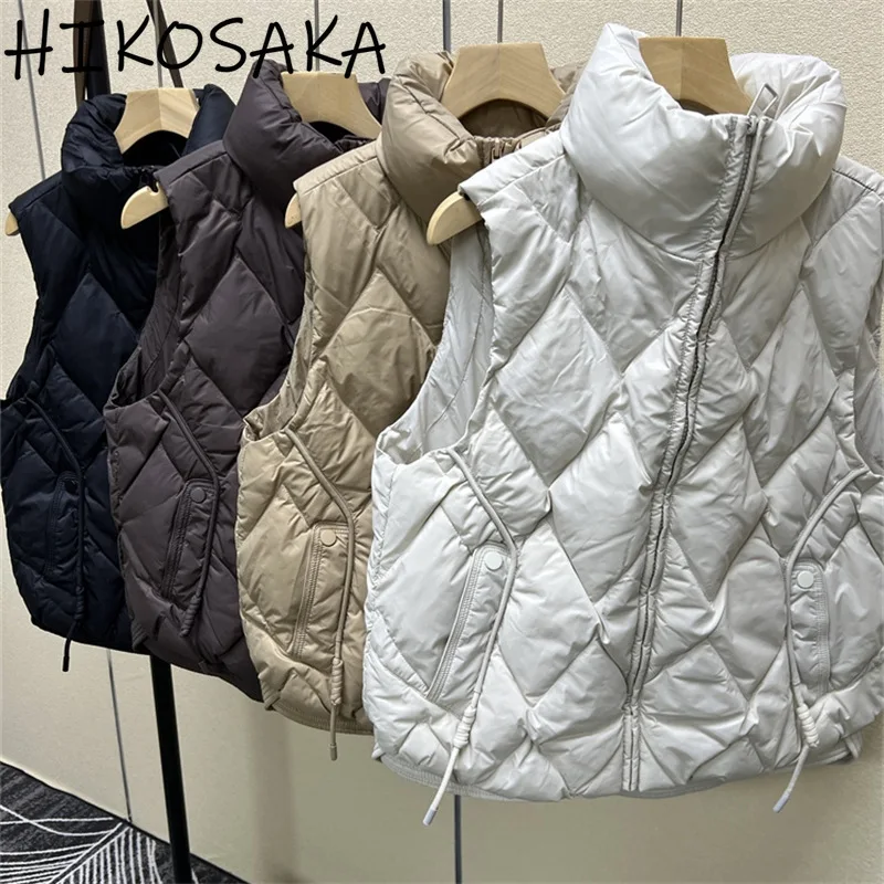 

Warm Comfortable Argyle Quilted Waistcoat Stand Collar Sleeveless Zipper Vests Women Jacket Autumn Winter Casual Ropa Mujer