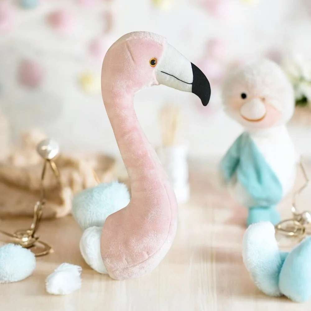 New lifelike stuffed animal flamingo head for wall decoration animal head of kids bedroom gift