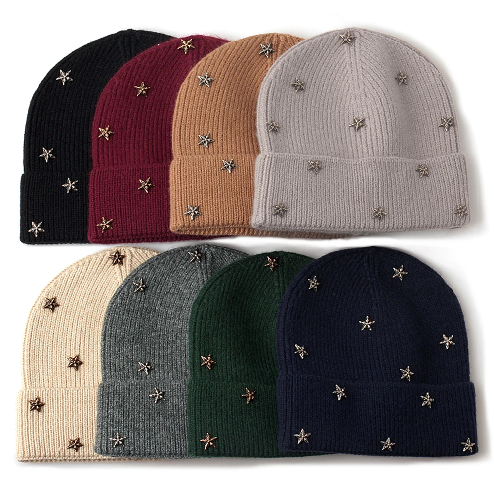 

Pentagram Beanies Hats Elegant Women Unisex Warm Ladies Autumn Winter Hat Trendy Hip-hop Striped Beanie Chapeu Feminino Cap