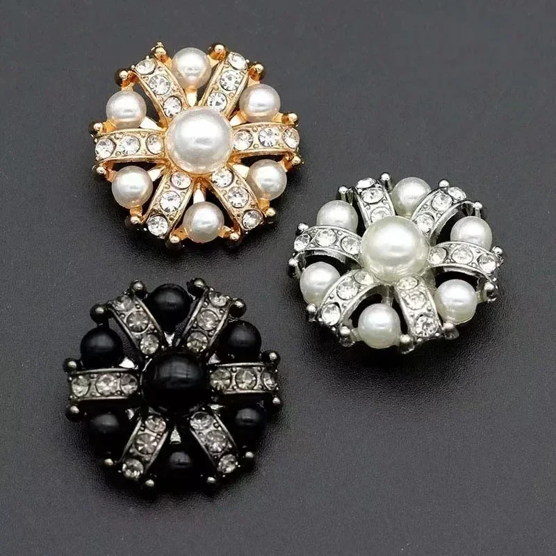 5pcs Premium Suit Dress Coat Metal Buttons Rhinestone Pearl Buttons Fur Sable Buttons Collar Buttons Sleeve Buttons