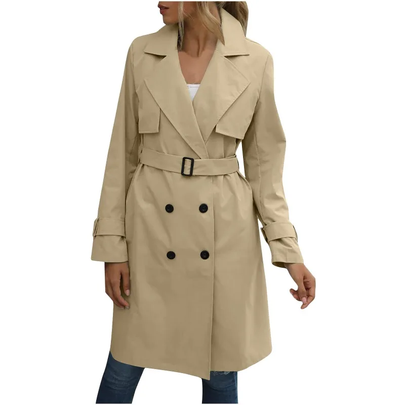 Autumn and Winter Women's Double-breasted Fashion Casual Lapel Mid-length Trench Coat