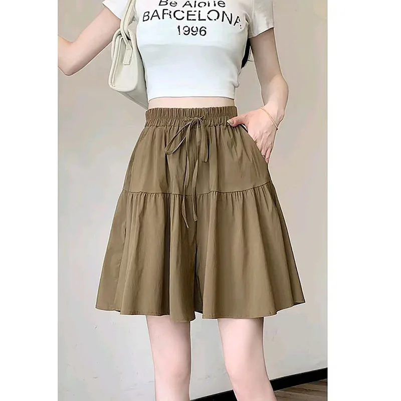 New Trendy Spring and Summer Fashion Ice Silk Loose Wide-leg Shorts for Women Large Size Korean Versatile Casual Strap Shorts