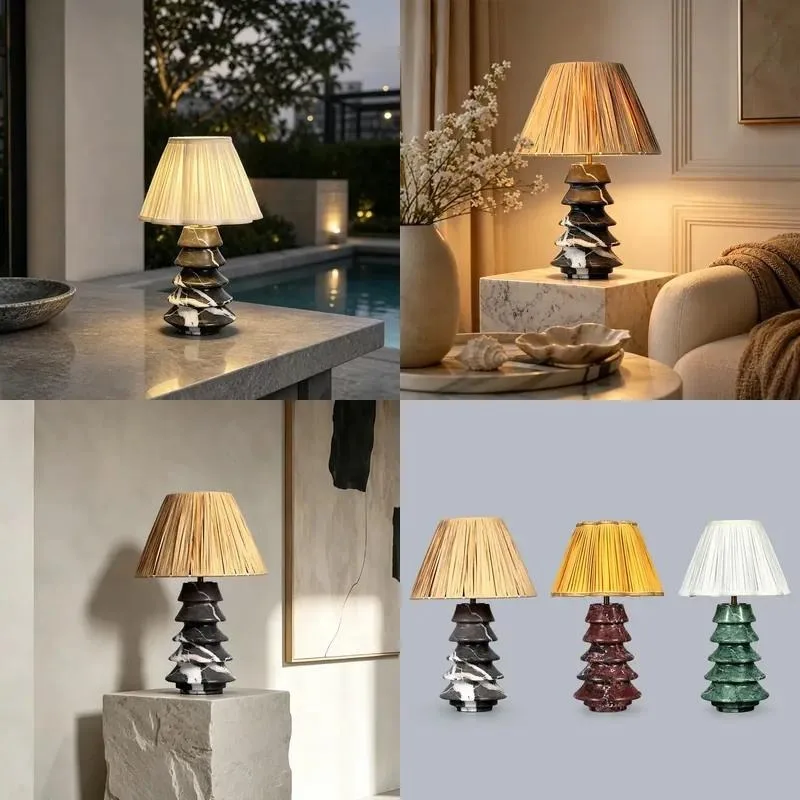 for Modern rechargeable marble table lamp fabric lampshade bedside lamp Nordic decorative table lamp suitable for bedroom and